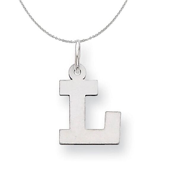 Silver, Amanda Collection Small Block Style Initial L Necklace - 24 In - Picture 1 of 8